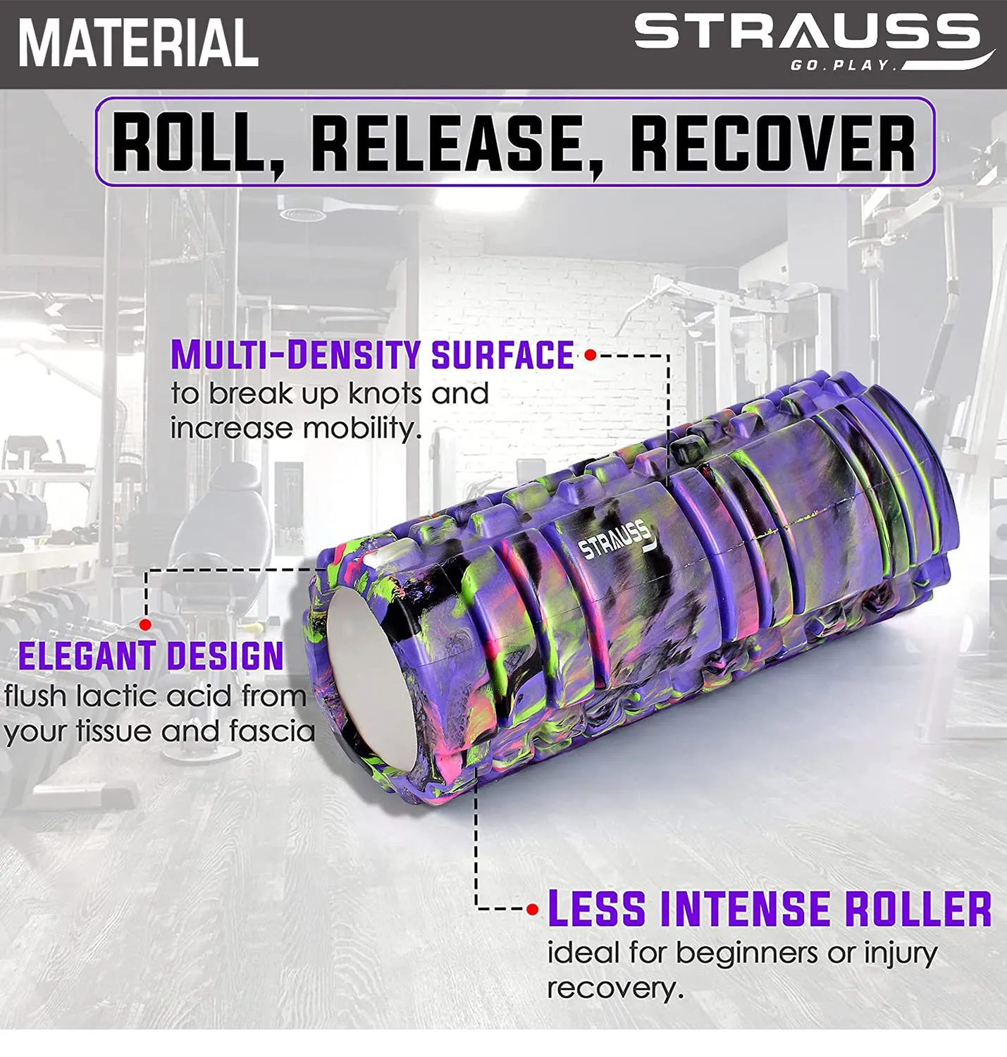 Strauss Deep Tissue Massage Foam Roller, 33 cm, (Purple)