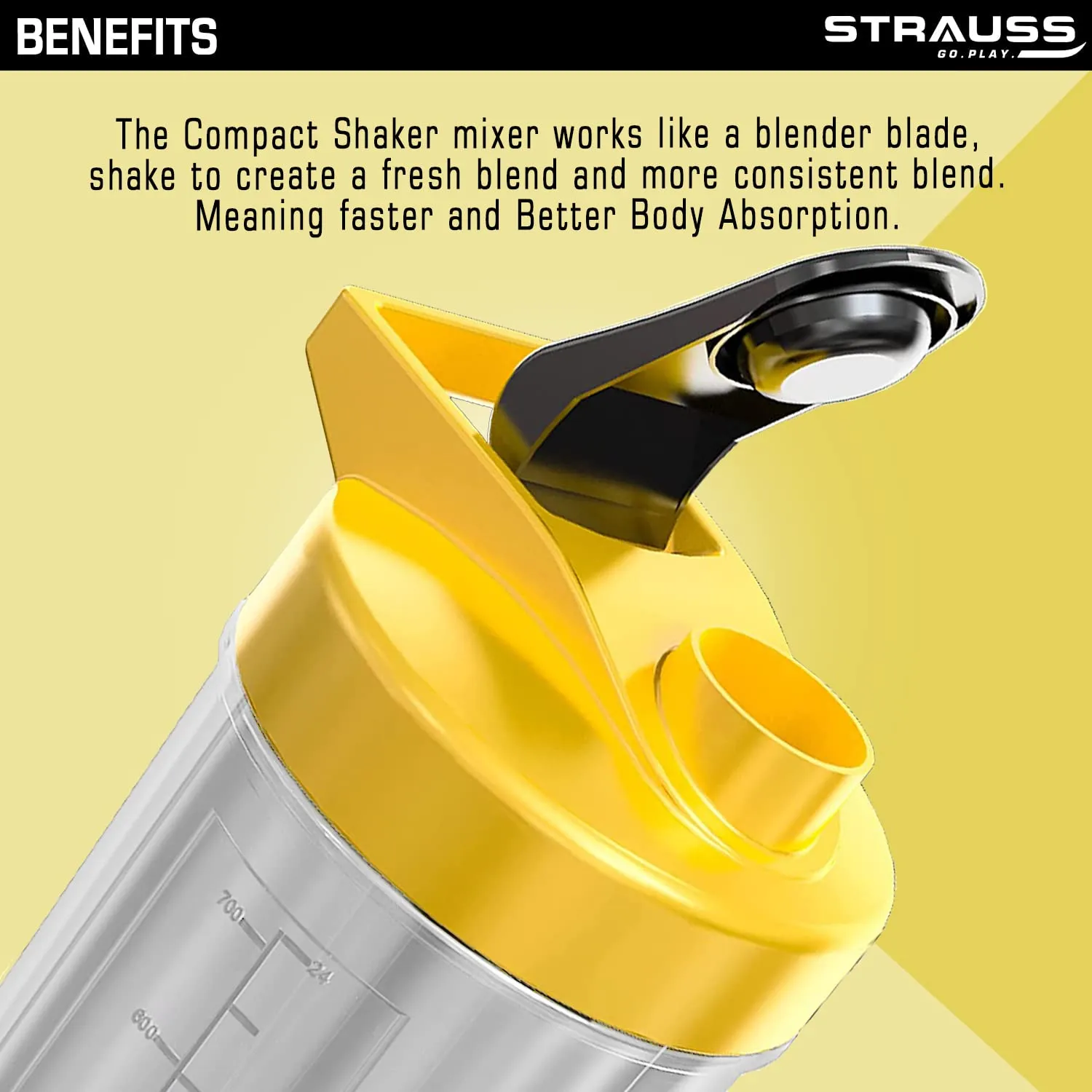 STRAUSS Energy Shaker Bottle, White Shade, (Yellow)