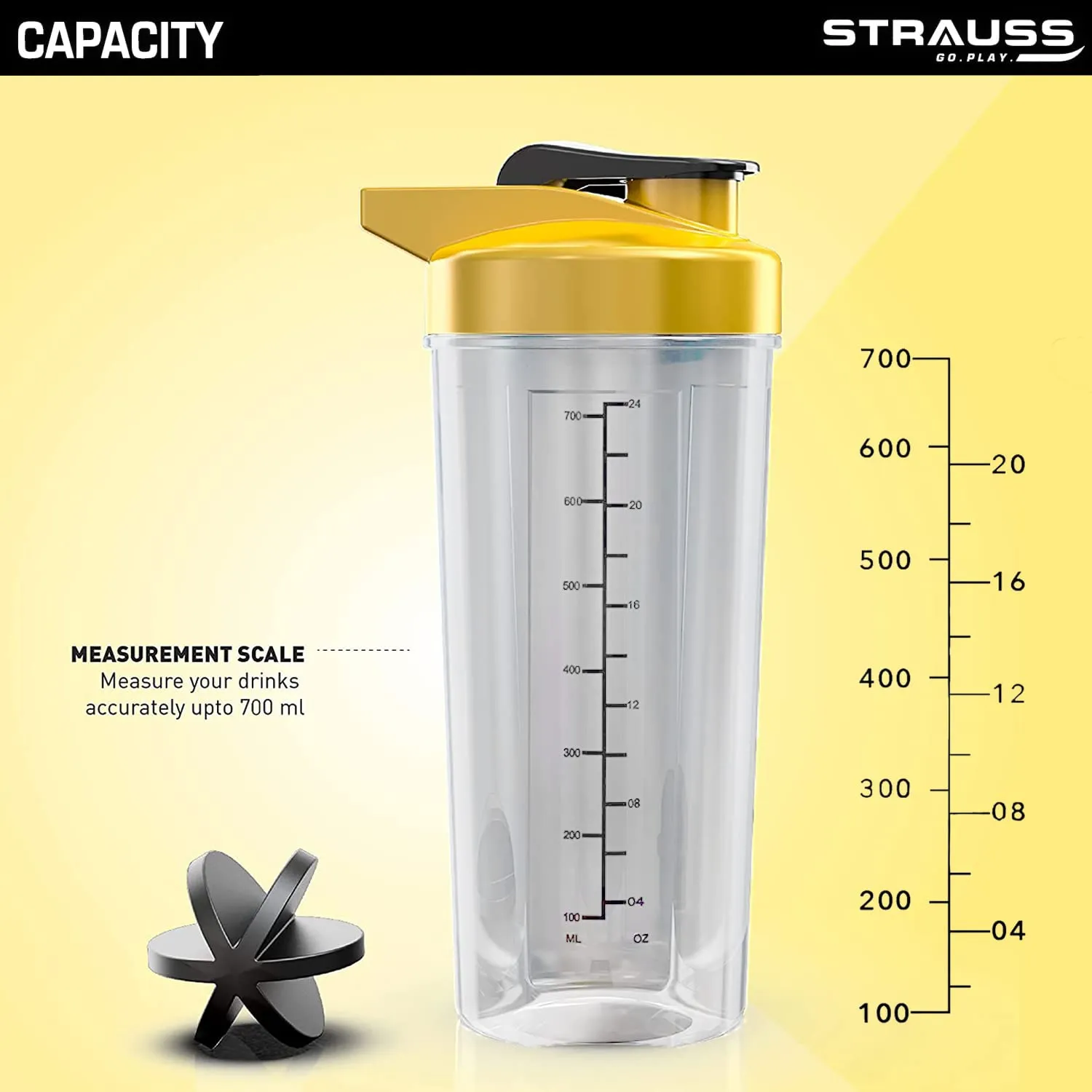 STRAUSS Energy Shaker Bottle, White Shade, (Yellow)