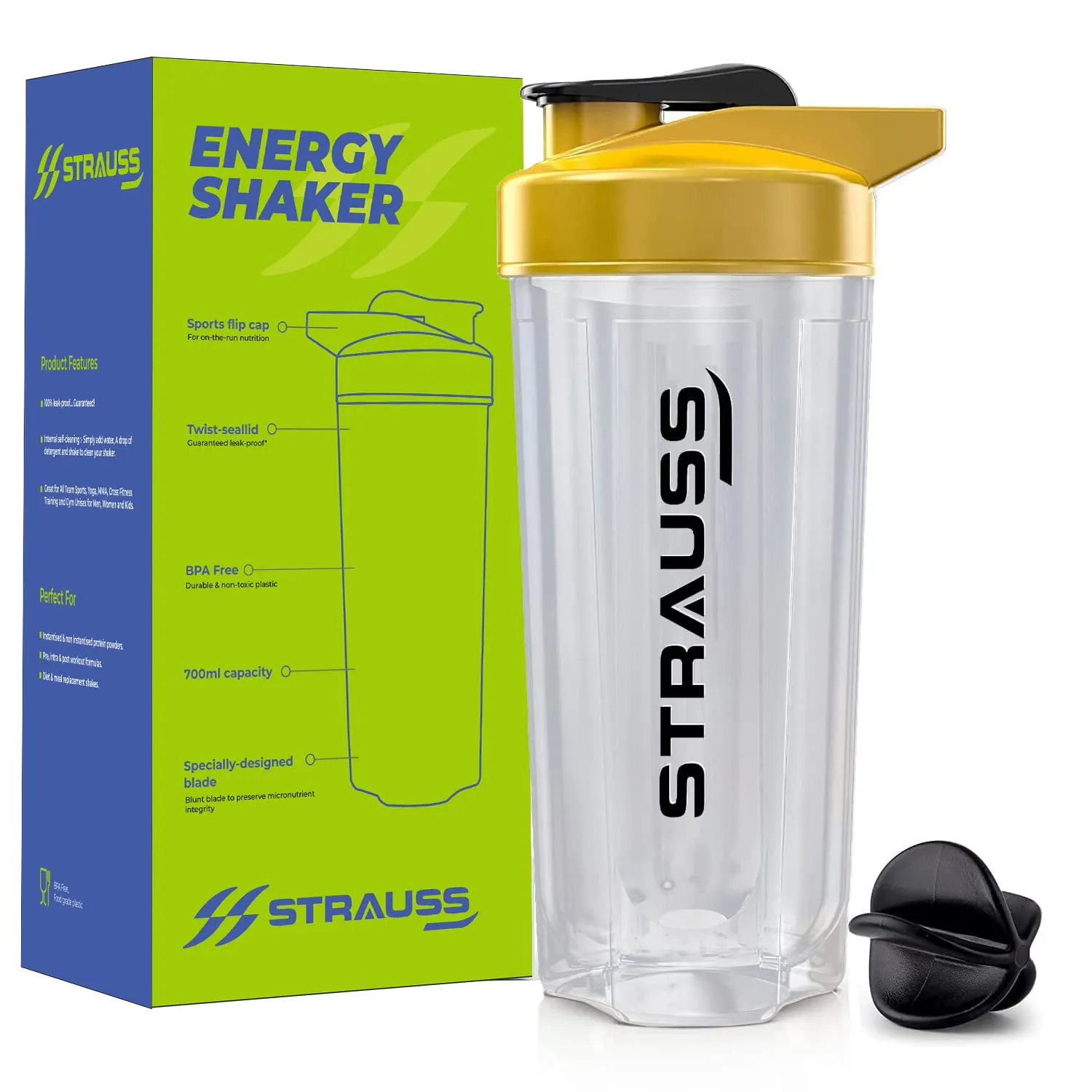 STRAUSS Energy Shaker Bottle, White Shade, (Yellow)