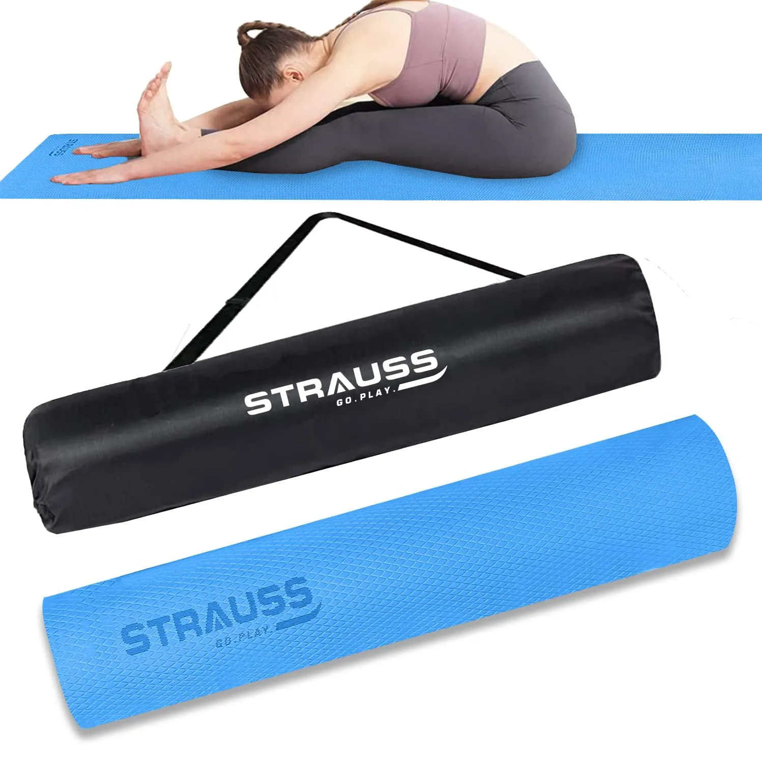 STRAUSS EVA Yoga Mat with Carry Bag | Non-Slip Exercise Mat for Home & Gym | Eco-Friendly, Lightweight & Durable Workout Mat | Ideal for Yoga, Pilates, Fitness | Ideal for Men & Women,4mm,(Sky Blue)