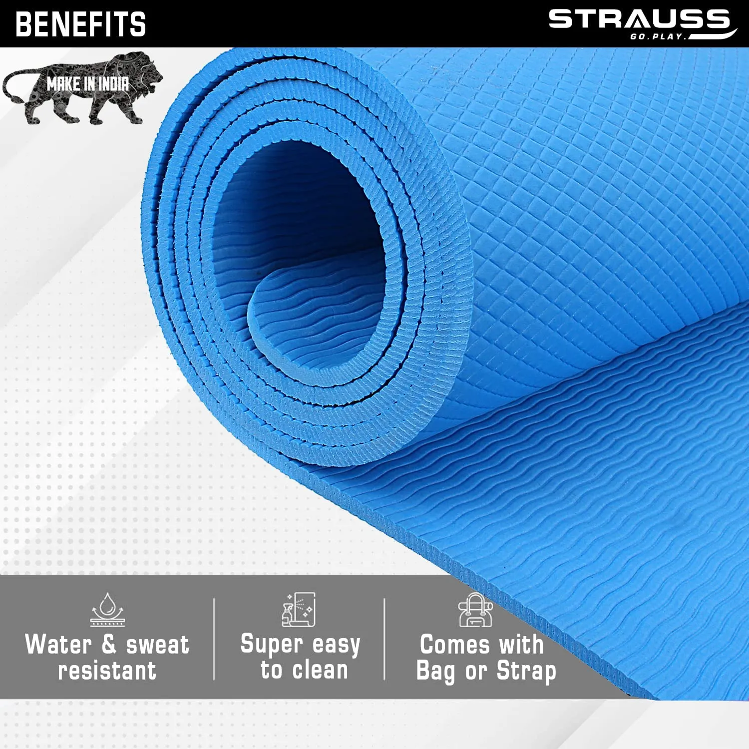 STRAUSS EVA Yoga Mat with Carry Bag | Non-Slip Exercise Mat for Home & Gym | Eco-Friendly, Lightweight & Durable Workout Mat | Ideal for Yoga, Pilates, Fitness | Ideal for Men & Women,4mm,(Sky Blue)