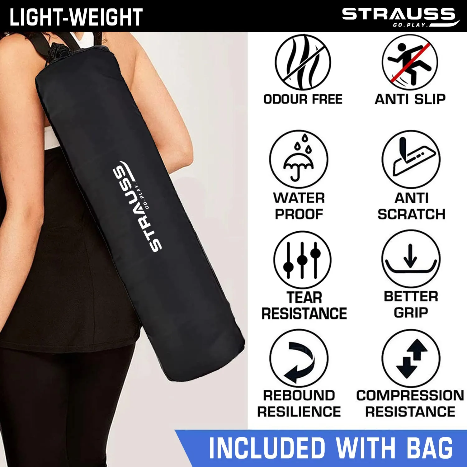 STRAUSS EVA Yoga Mat with Carry Bag | Non-Slip Exercise Mat for Home & Gym | Eco-Friendly, Lightweight & Durable Workout Mat | Ideal for Yoga, Pilates, Fitness | Ideal for Men & Women,4mm,(Sky Blue)