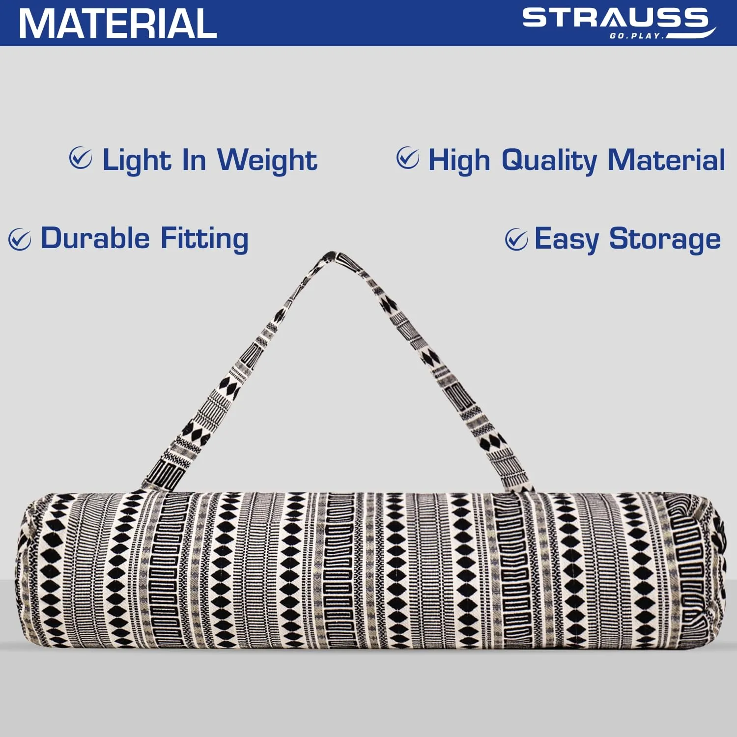 STRAUSS Jacquard Yoga Mat Bag | for Both Men and Women |Breathable, Durable and Long- Lasting| Suitable for Yoga Mat, Travel and Gym | Eco- Friendly and Washable |(Black Pattern)