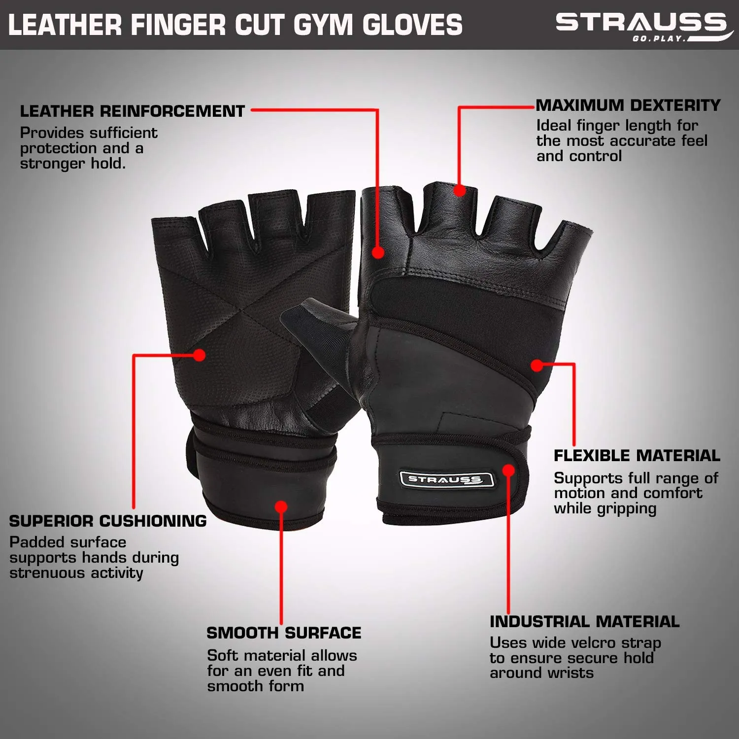 Strauss Leather Gym Gloves with Wrist Wrap (Medium) and Spider Shaker Bottle,(White)