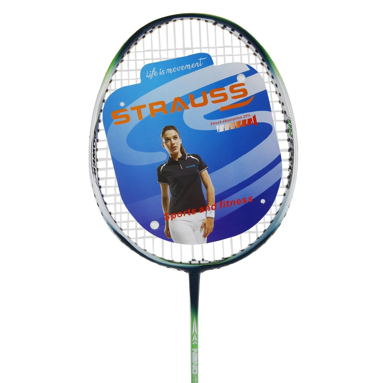 Strauss Nano Spark Badminton Racquet with Full Cover(Green)