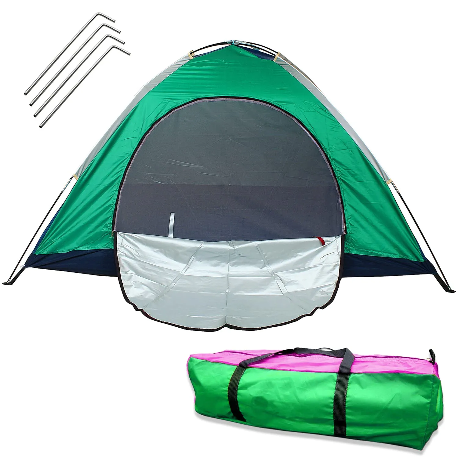 STRAUSS Portable Camping Tent - Quick 5-10 Minute Setup | Waterproof Tent for Camping | Superior Air Ventilation | Ideal for Indoors and Outdoors | Camping Accessories | Ideal for 2 Persons,Blue/Green