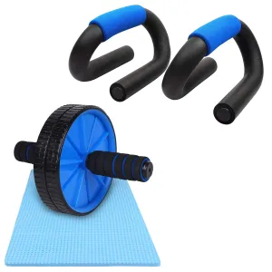 Strauss Power Push up Bar, (Black/Blue) and Double Exercise Wheel (Blue)