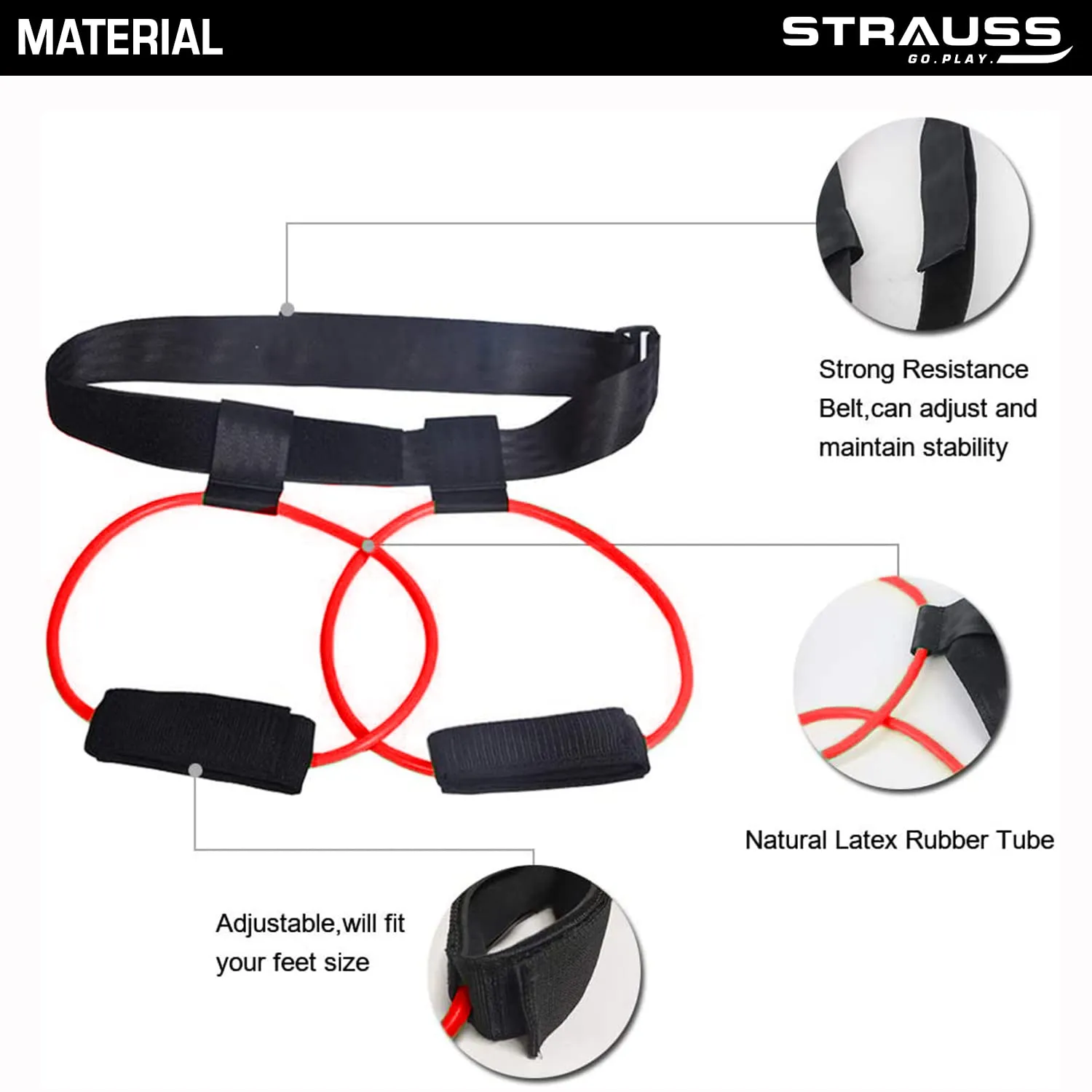 Strauss Resistance Exercise Tube | Resistance Tube for Exercise and Workout | Hip Band for Stretching, Squats, Legs, Thigh, Glutes and Hip Toning Workout | Ideal for Men & Women (Red)