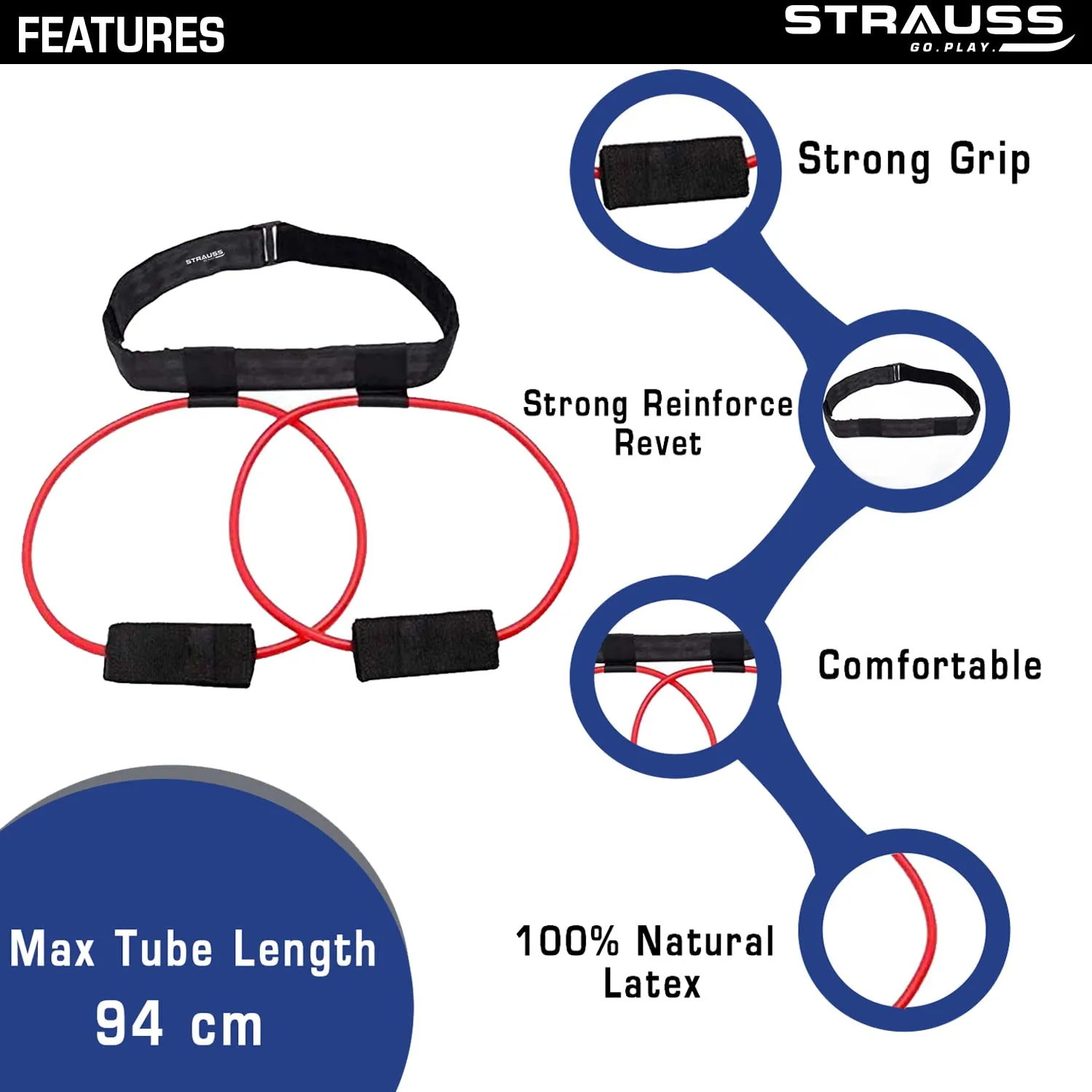 Strauss Resistance Exercise Tube | Resistance Tube for Exercise and Workout | Hip Band for Stretching, Squats, Legs, Thigh, Glutes and Hip Toning Workout | Ideal for Men & Women (Red)