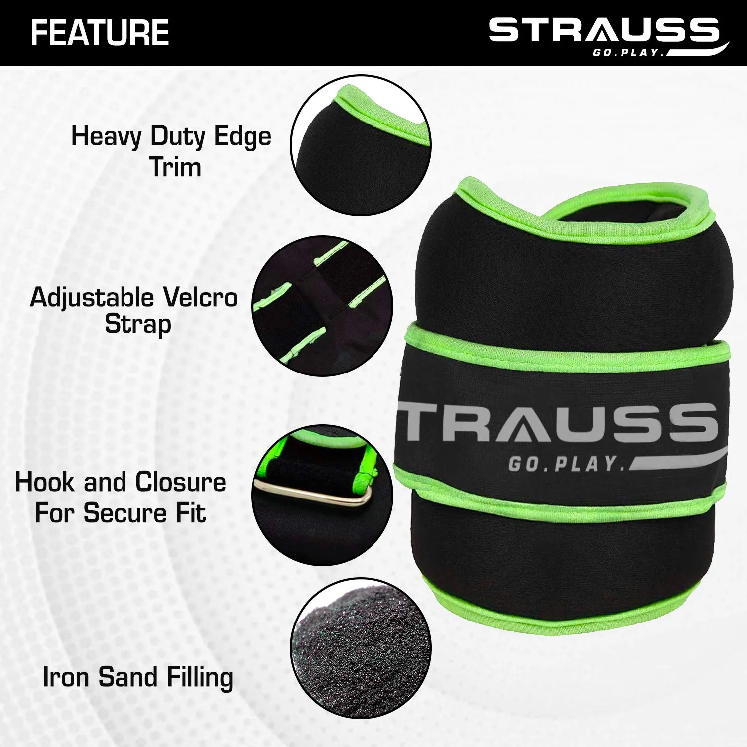 Strauss Round Shape Ankle Weight, 1.5 Kg (Each), Pair, (Green)