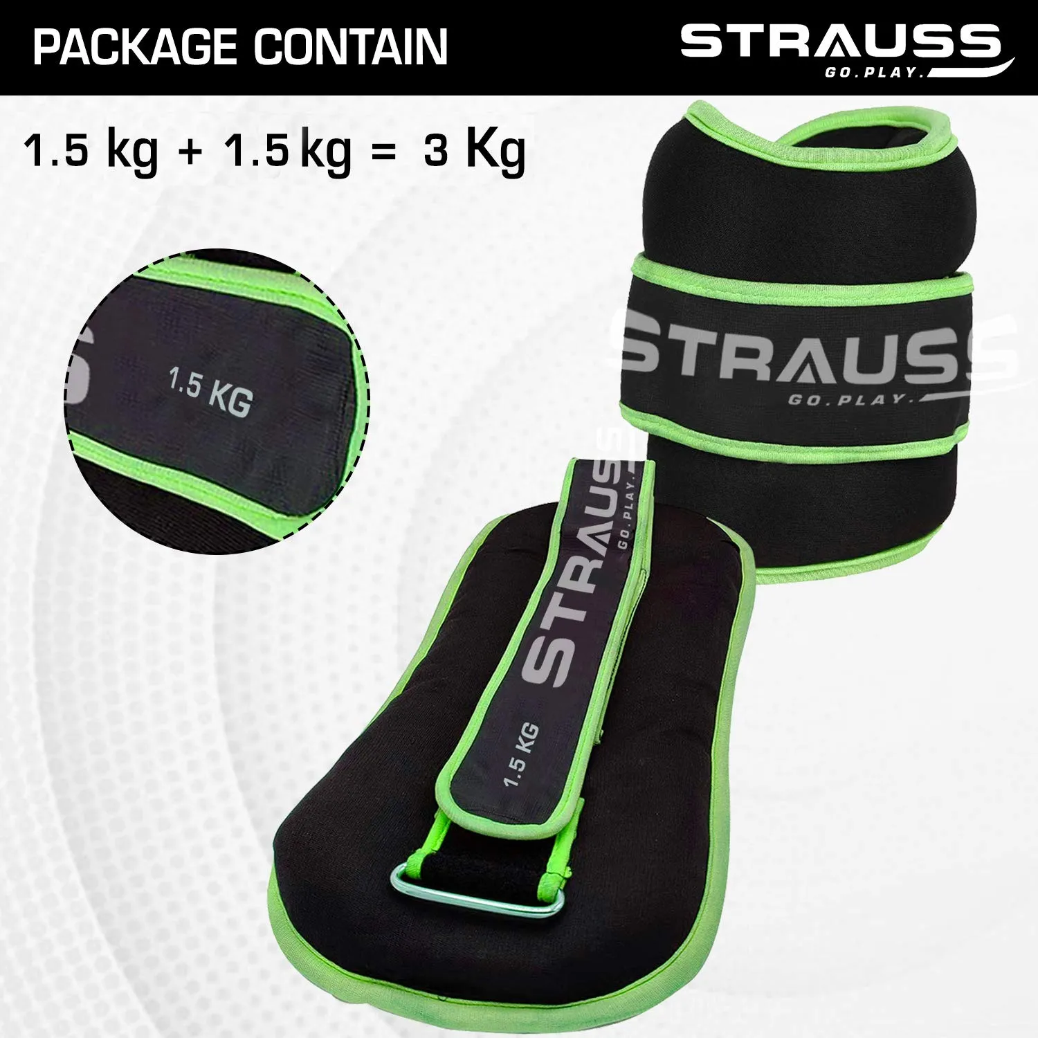 Strauss Round Shape Ankle Weight, 1.5 Kg (Each), Pair, (Green)