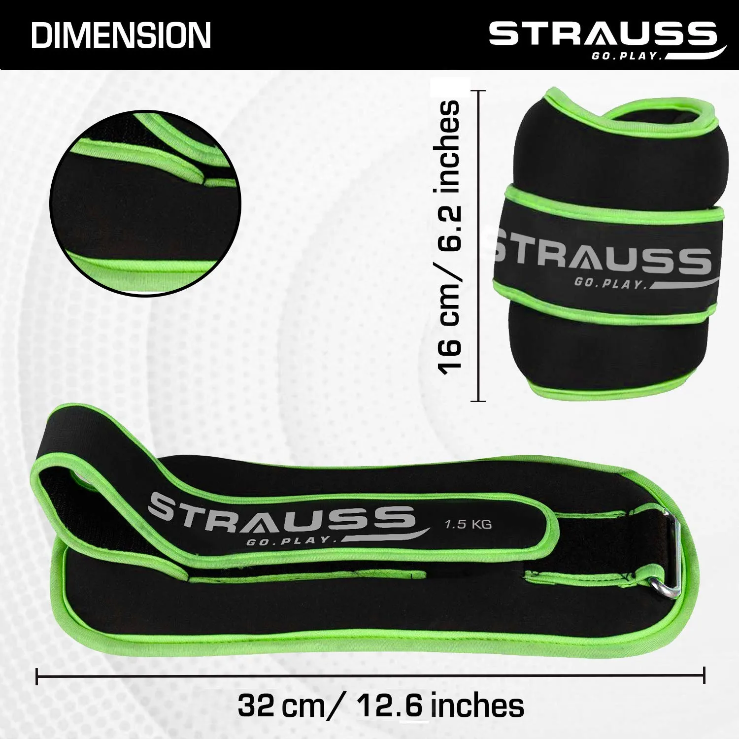 Strauss Round Shape Ankle Weight, 1.5 Kg (Each), Pair, (Green)