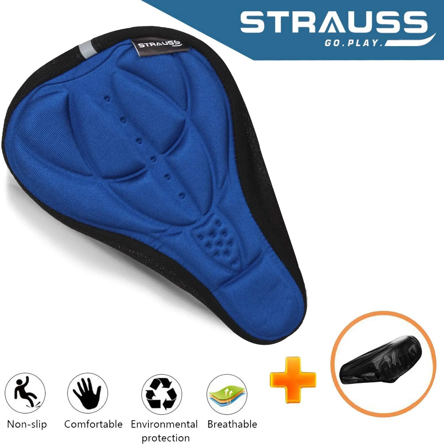 Strauss Saddle Seat Cover with Anti-Slip Granules & Soft, Thick Padding | Superior Comfort, Breathable Design | Comes with Adjustable Rope Straps & Fits all Cycles, (Blue)