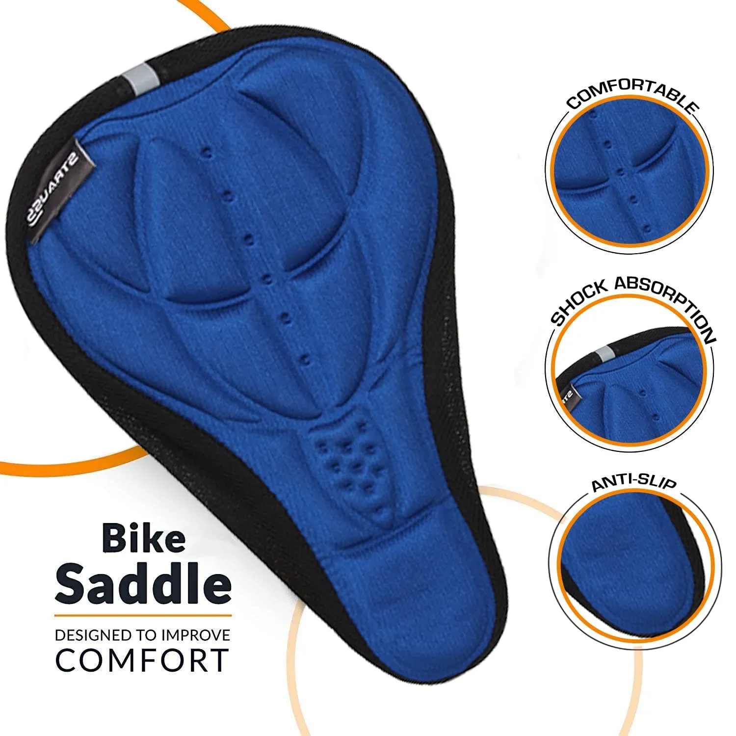 Strauss Saddle Seat Cover with Anti-Slip Granules & Soft, Thick Padding | Superior Comfort, Breathable Design | Comes with Adjustable Rope Straps & Fits all Cycles, (Blue)