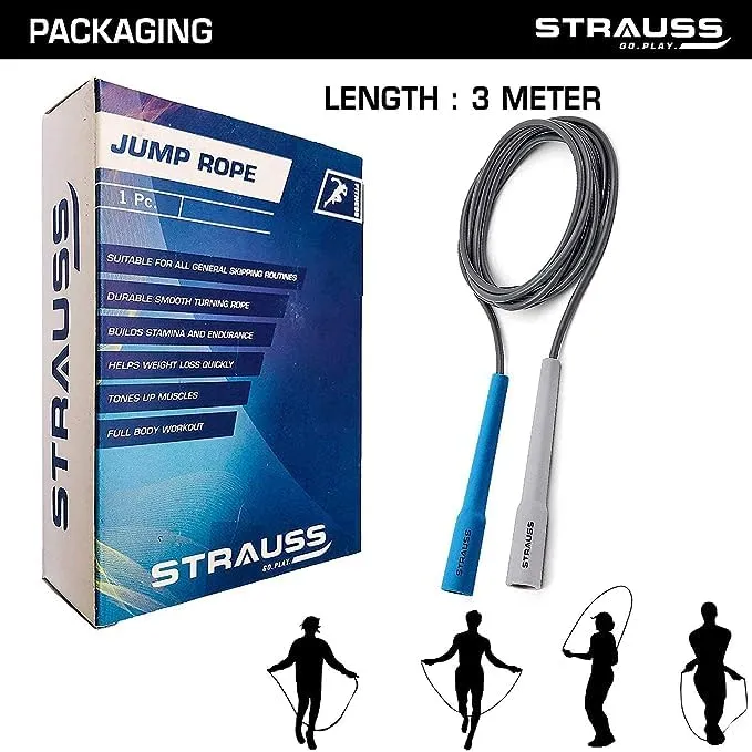 Strauss Skipping Rope, (Grey/Blue) | Pack of 12