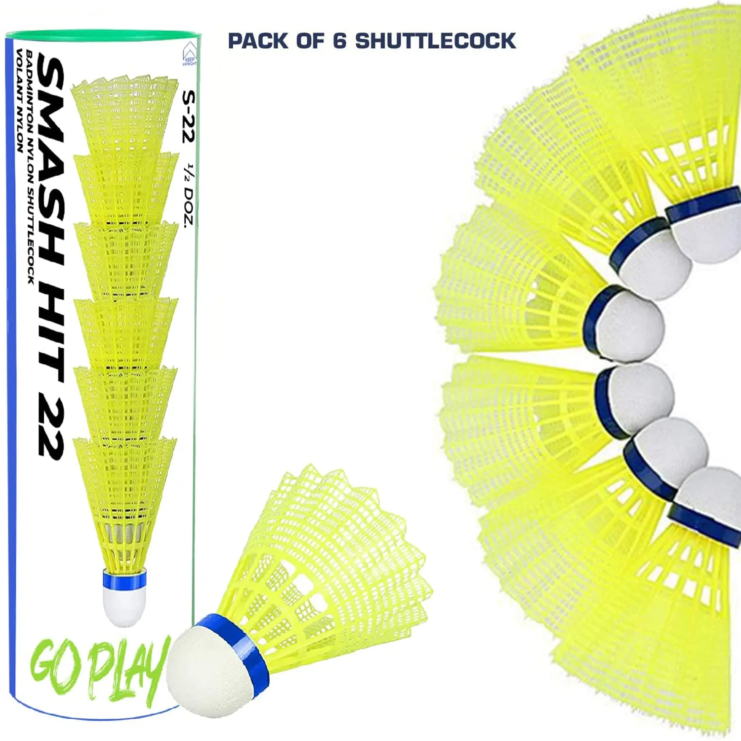 Strauss Smash Hit-22 Nylon Shuttlecock (Pack of 6) | Stable Flight, Fast Recovery & Near Feather Shuttle Performance | Medium Speed, Durable & Less Frequent Replacement (Yellow)