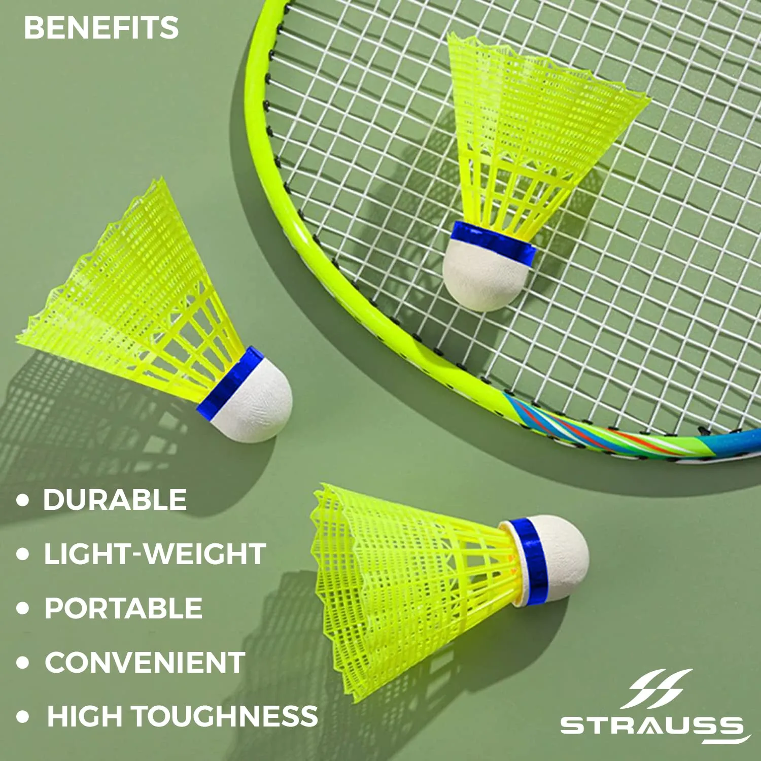 Strauss Smash Hit-22 Nylon Shuttlecock (Pack of 6) | Stable Flight, Fast Recovery & Near Feather Shuttle Performance | Medium Speed, Durable & Less Frequent Replacement (Yellow)