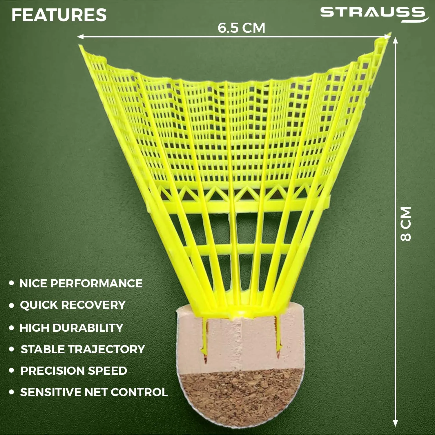 Strauss Smash Hit-22 Nylon Shuttlecock (Pack of 6) | Stable Flight, Fast Recovery & Near Feather Shuttle Performance | Medium Speed, Durable & Less Frequent Replacement (Yellow)