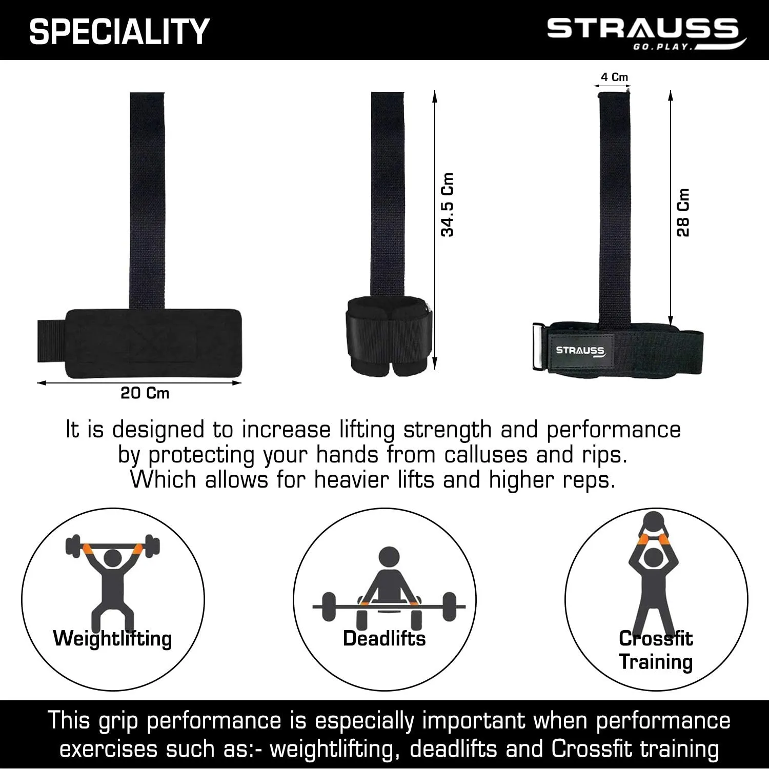 Strauss ST Cotton Gym Support, Pair (Black)