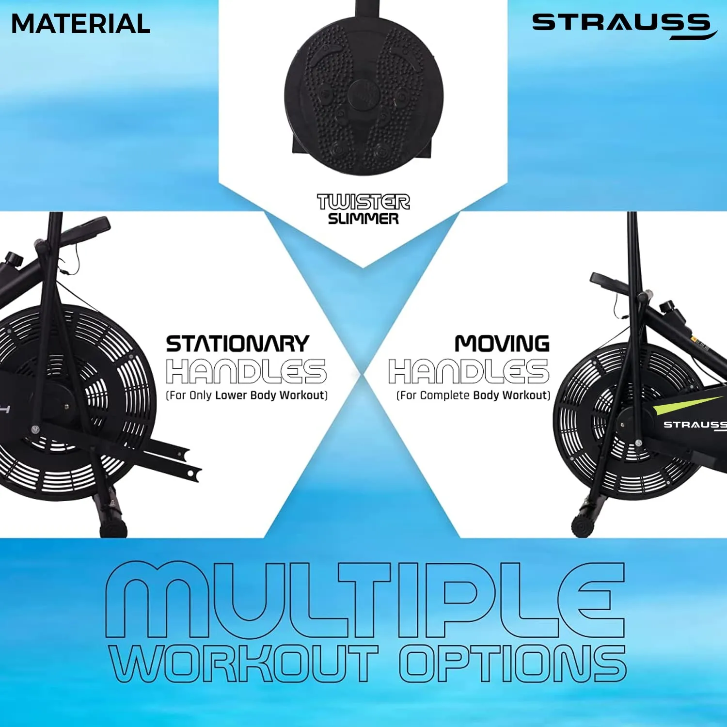 Strauss StayFit-(BSTH) Exercise Bike with Back Support,Twister & Handles, Green