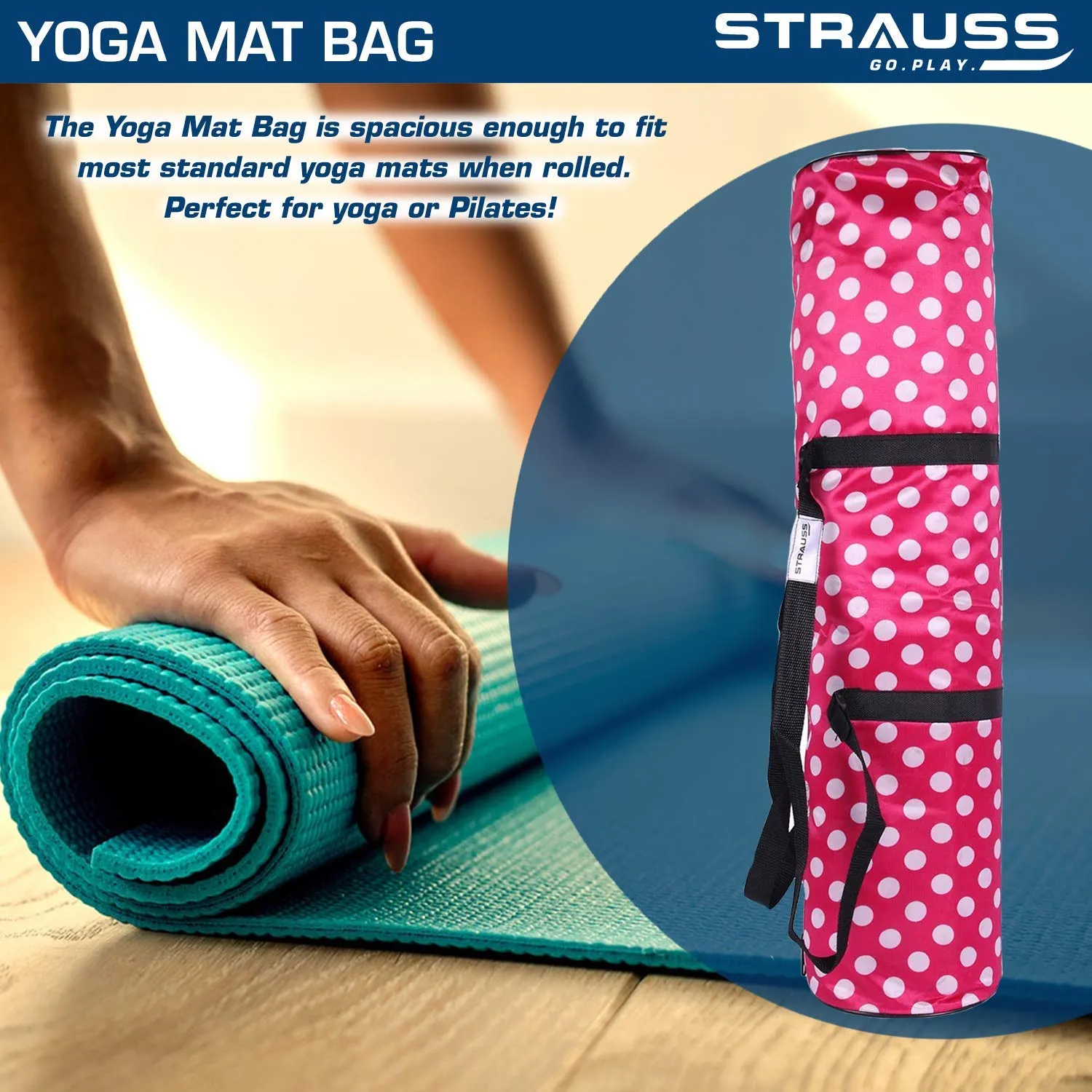 Strauss TPE Eco-Friendly Yoga Mat, 6mm (Purple) and Yoga Mat Bag,Polka Dots Pink (Full Zip)