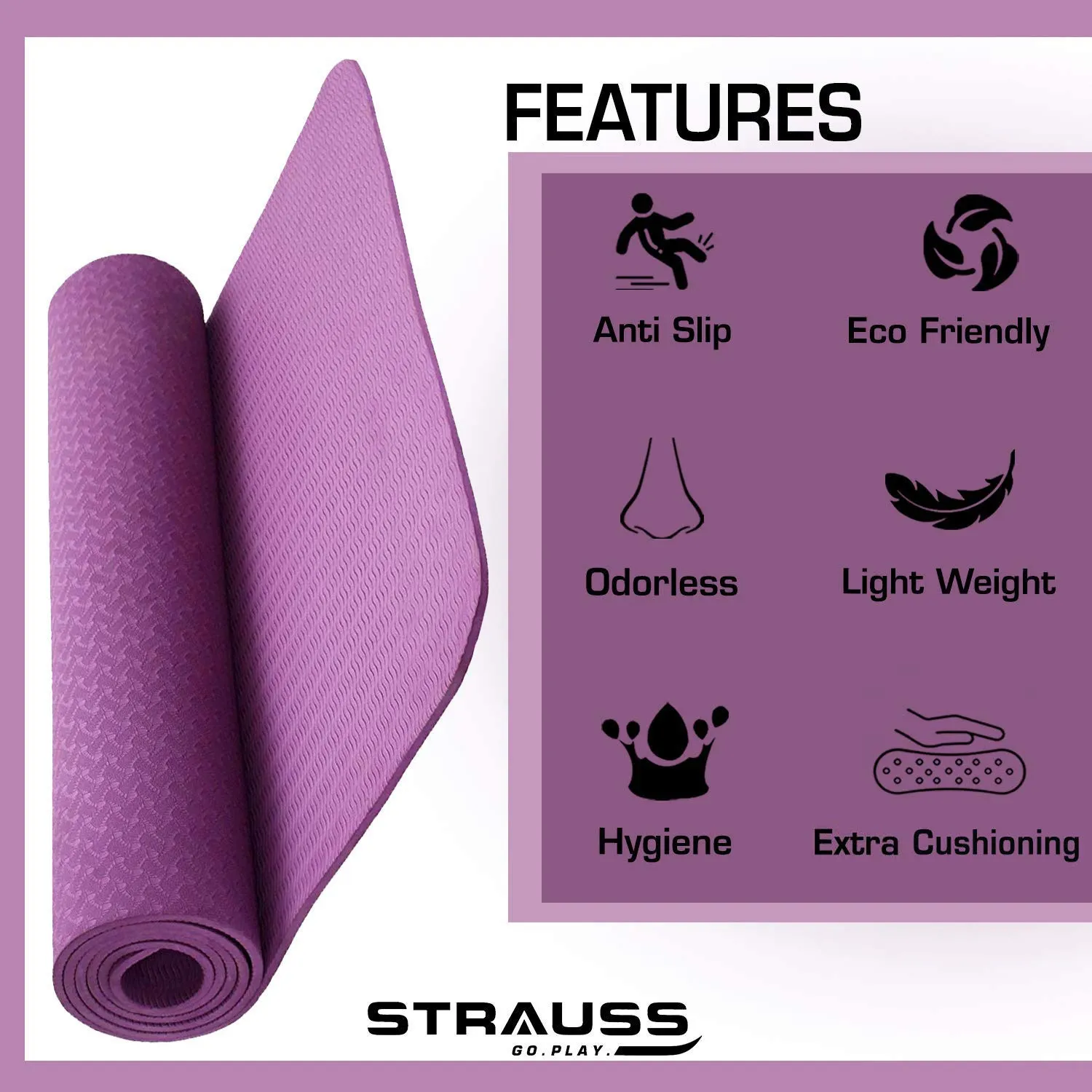 Strauss TPE Eco-Friendly Yoga Mat, 6mm (Purple) and Yoga Mat Bag,Polka Dots Pink (Full Zip)