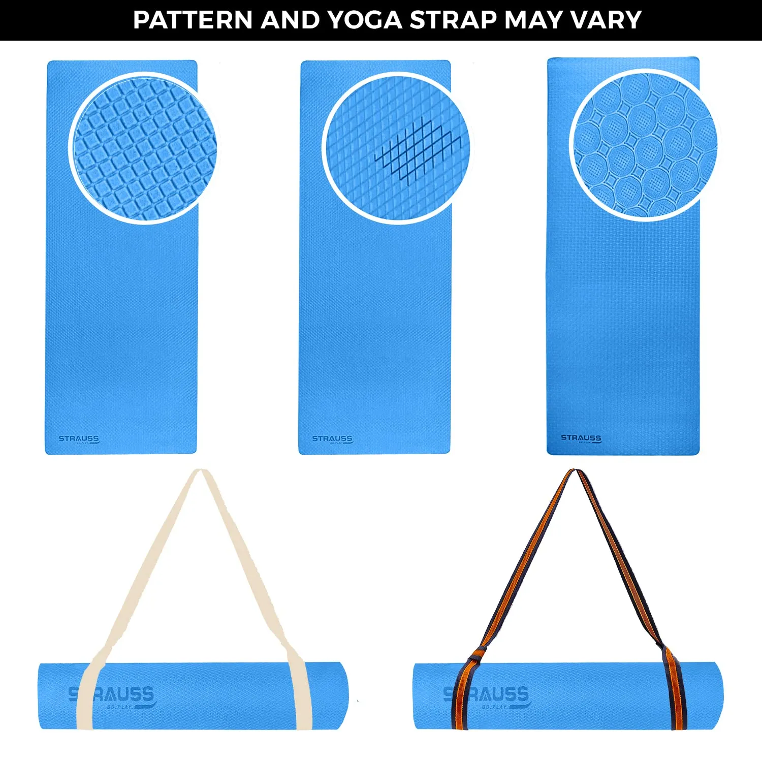 Strauss TPE Yoga Mat | Exercise Mat For Home Workout, Gym and Yoga Sessions | Anti Slip Gym Mat | Workout Mat For Men, Women and Kids | Yoga Mat With Carry Strap | Thickness: 4MM,(Sky Blue)