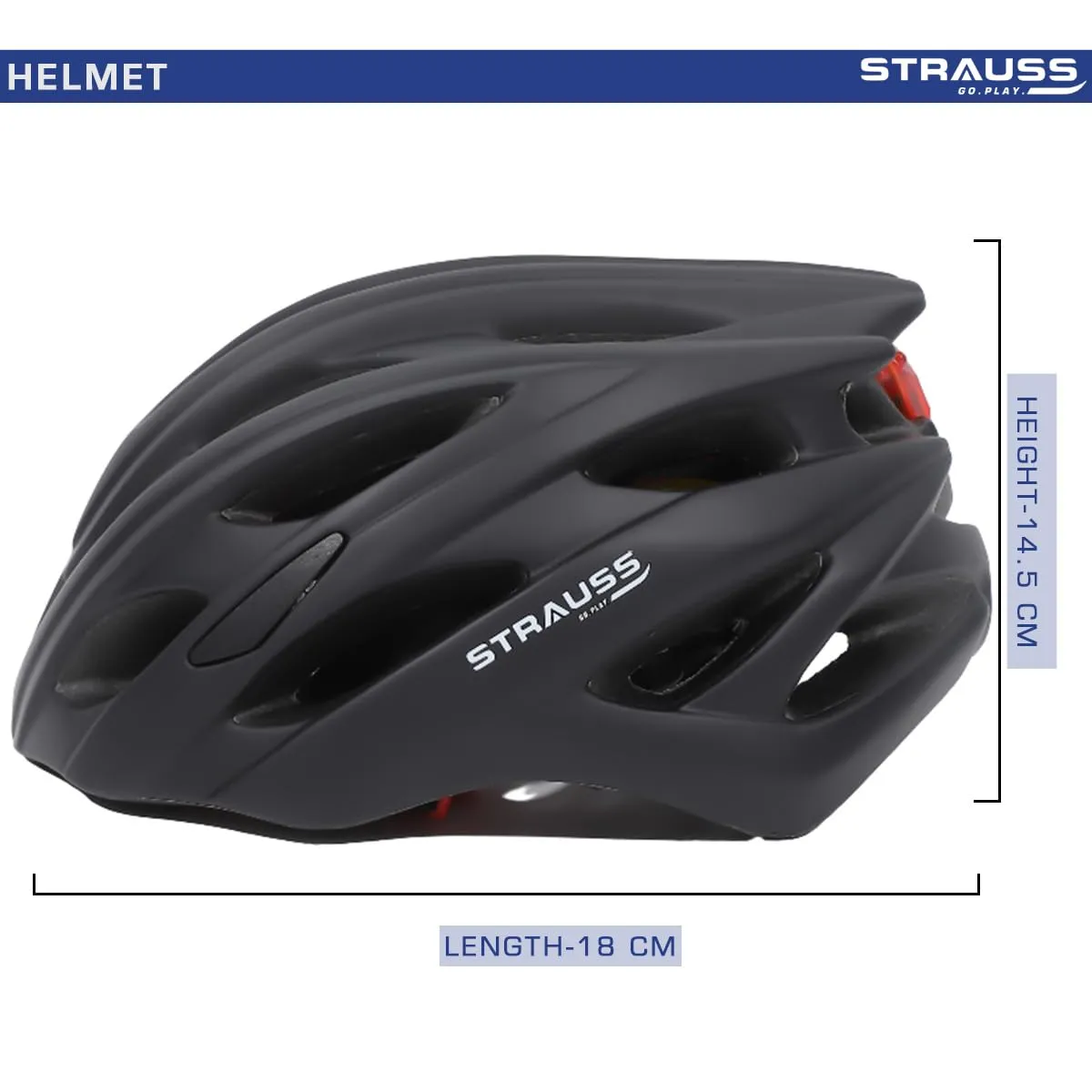 Strauss Veloguard Cycling Helmet | Light Weight with Superior Ventilation | Mountain, Road Bike & Skating Helmet with Adjustable Size | LED Safety Backlight | Ideal for Adults and Kids,(Black)