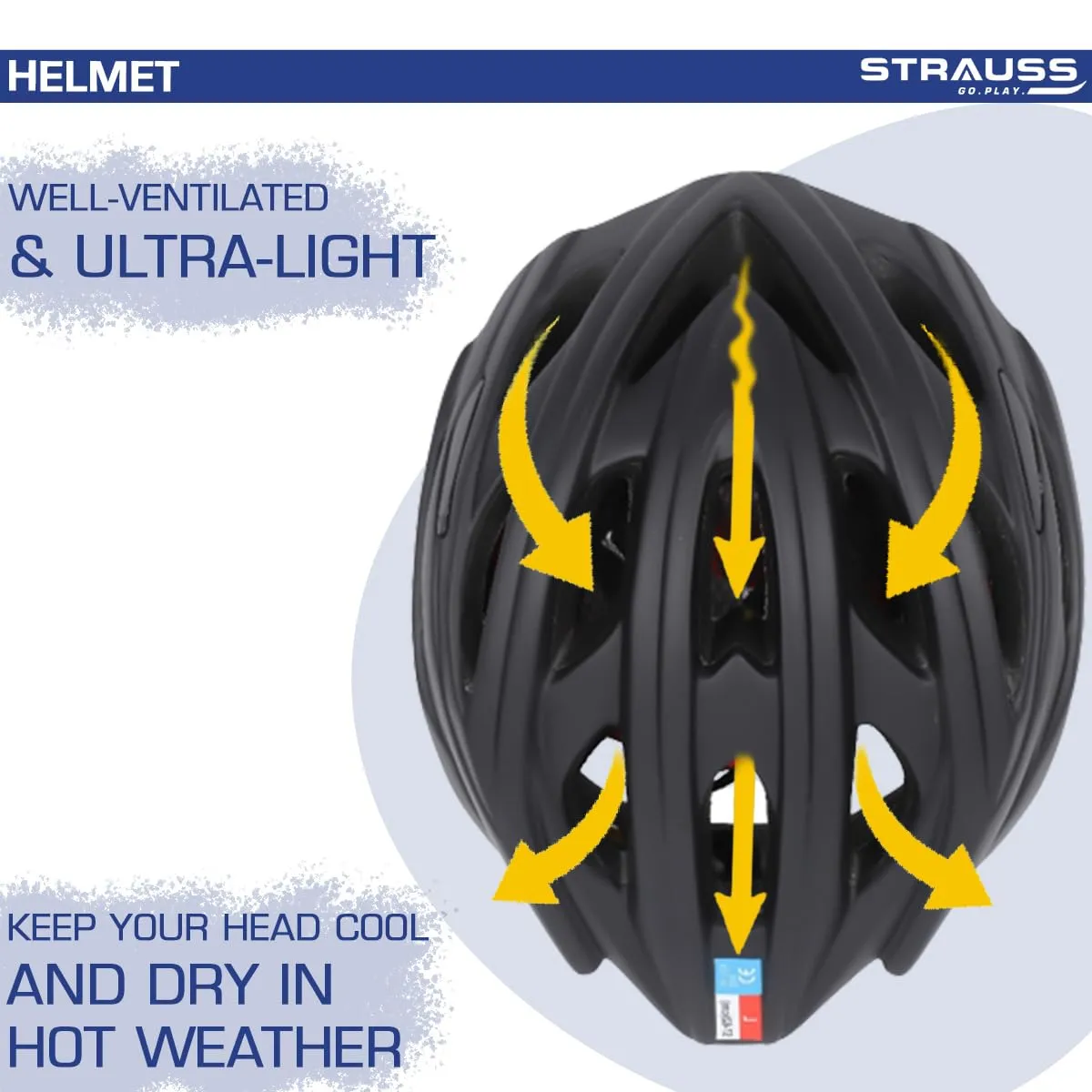 Strauss Veloguard Cycling Helmet | Light Weight with Superior Ventilation | Mountain, Road Bike & Skating Helmet with Adjustable Size | LED Safety Backlight | Ideal for Adults and Kids,(Black)