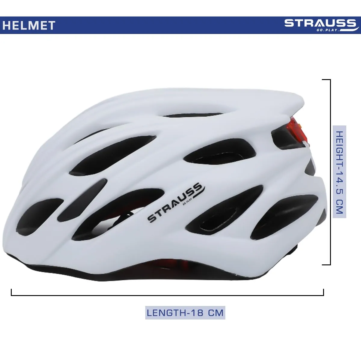 Strauss Veloguard Cycling Helmet | Light Weight with Superior Ventilation | Mountain, Road Bike & Skating Helmet with Adjustable Size | LED Safety Backlight | Ideal for Adults and Kids,(White)