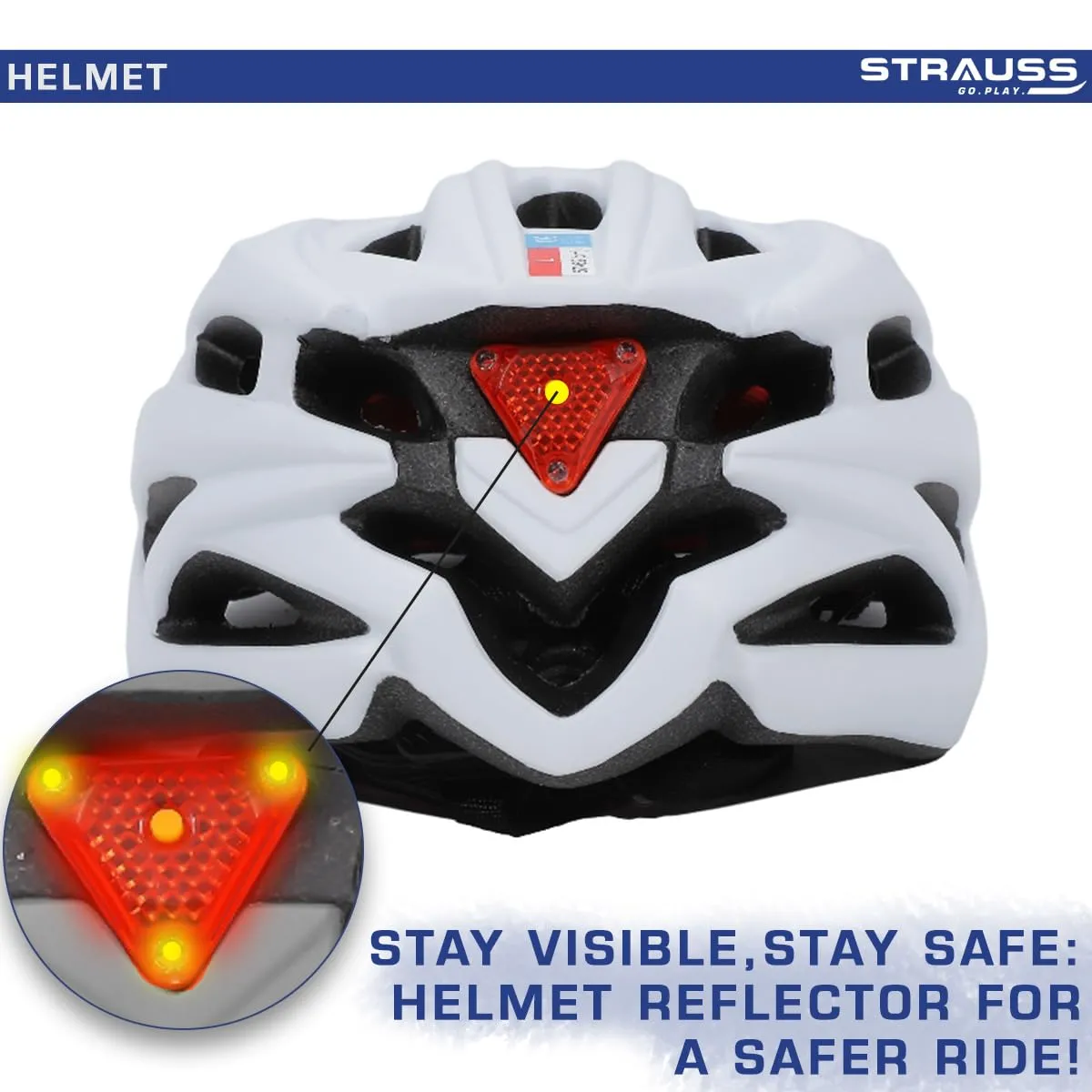 Strauss Veloguard Cycling Helmet | Light Weight with Superior Ventilation | Mountain, Road Bike & Skating Helmet with Adjustable Size | LED Safety Backlight | Ideal for Adults and Kids,(White)