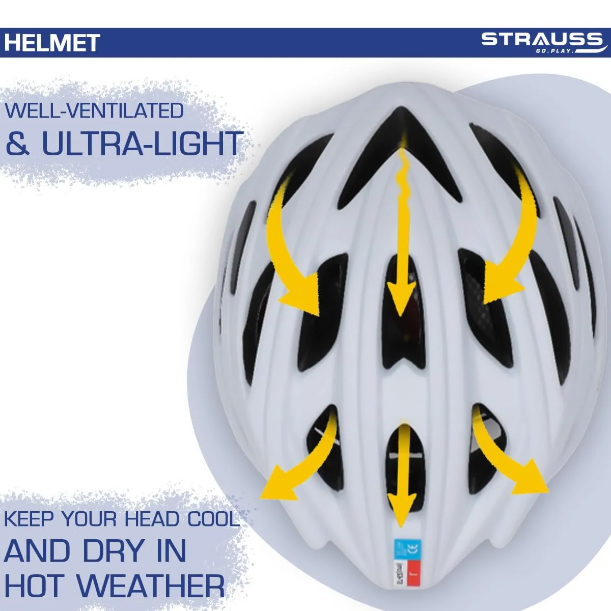 Strauss Veloguard Cycling Helmet | Light Weight with Superior Ventilation | Mountain, Road Bike & Skating Helmet with Adjustable Size | LED Safety Backlight | Ideal for Adults and Kids,(White)