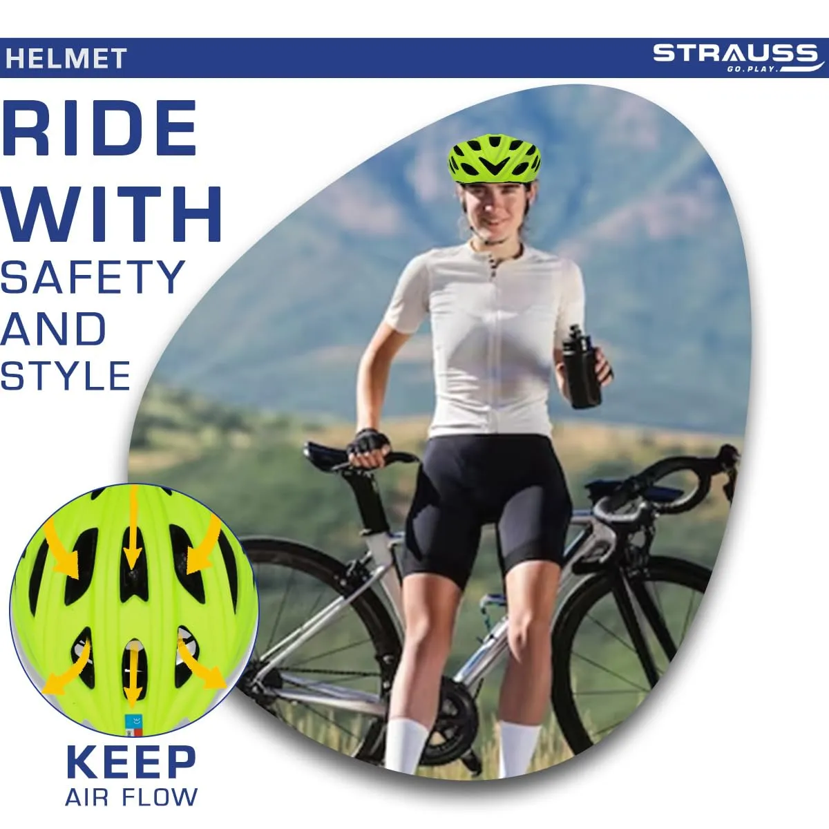 Strauss Veloguard Cycling Helmet | Light Weight with Superior Ventilation | Mountain, Road Bike & Skating Helmet with Premium EPS Foam Lining | Ideal for Adults and Kids, (Light Green)