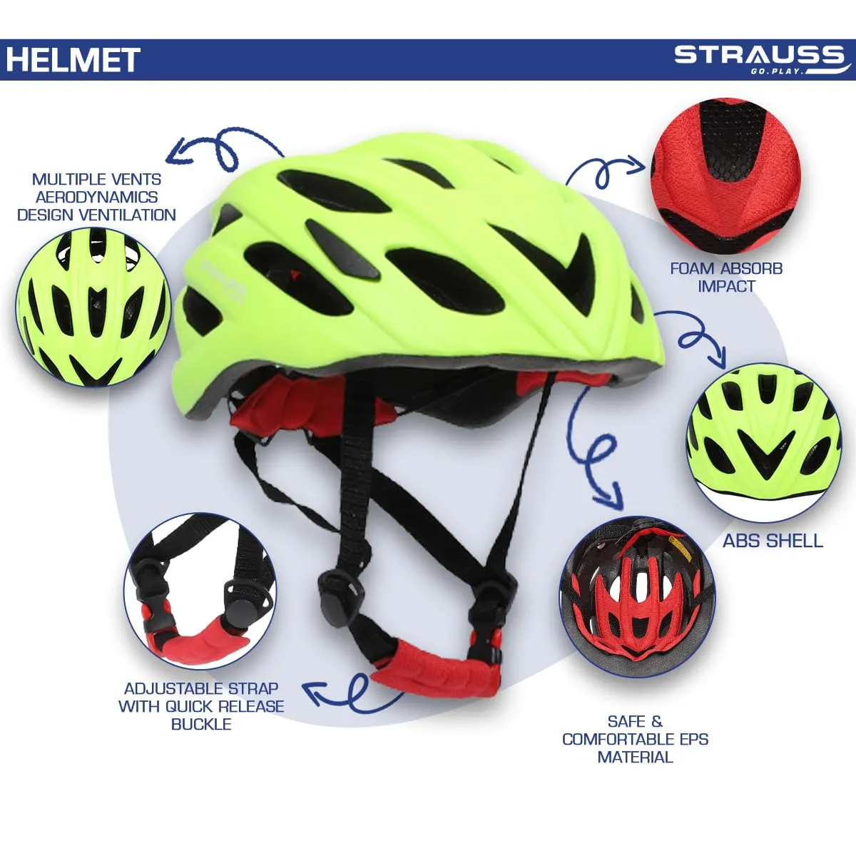 Strauss Veloguard Cycling Helmet | Light Weight with Superior Ventilation | Mountain, Road Bike & Skating Helmet with Premium EPS Foam Lining | Ideal for Adults and Kids, (Light Green)