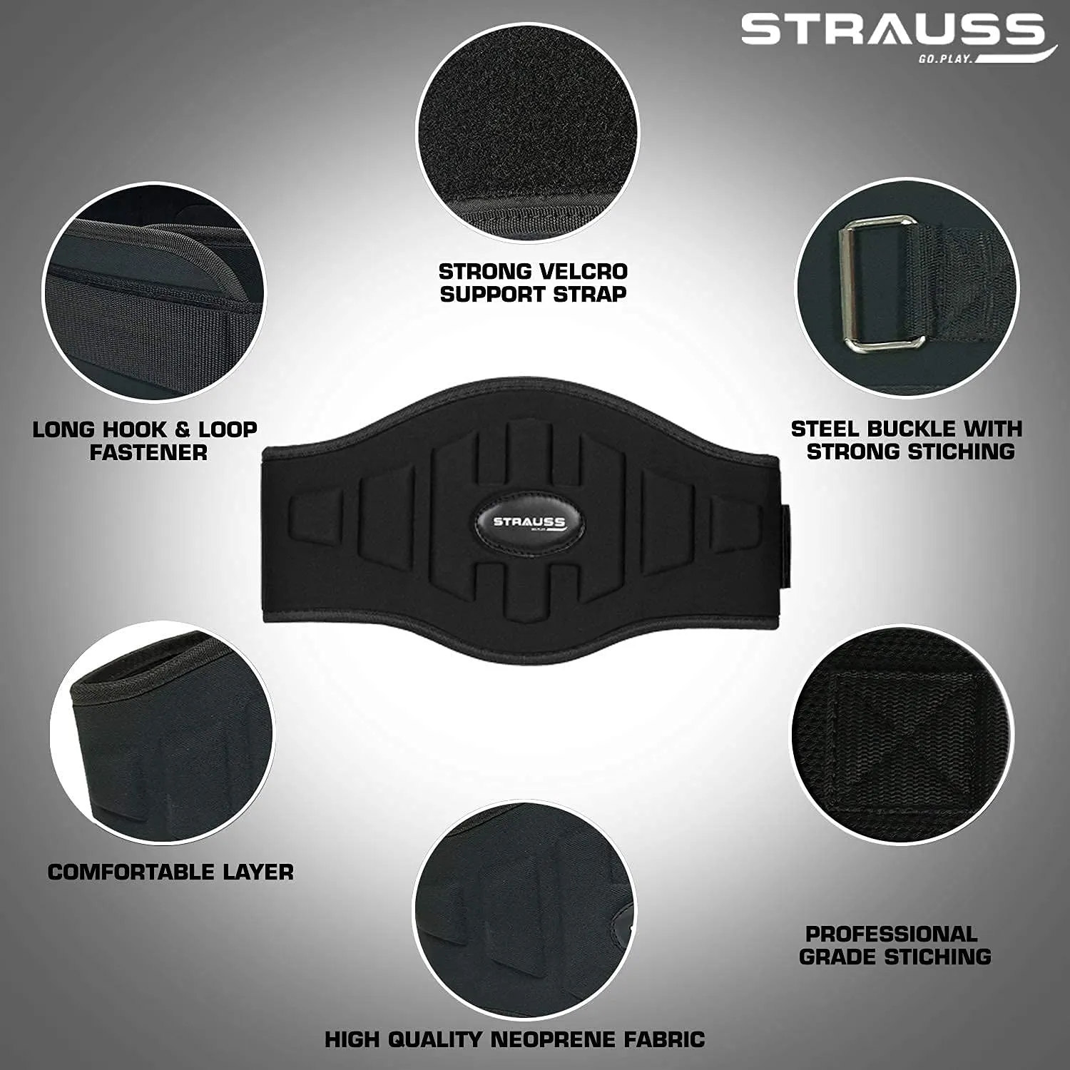 Strauss Weightlifting Gym Belt for Back Support | For Men and Women | Ideal for Workout, Powerlifting, Power Training, Gym Workout & Deadlift, with Durable Material | Adjustable Buckle, (Blue) | Size: Medium