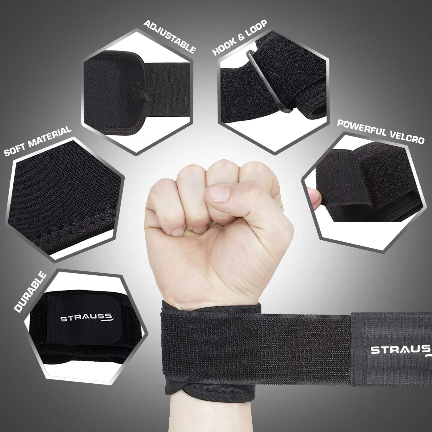 Strauss WL Cotton Gym Support, Pair (with Thumb Support) and Wrist Support, Free Size (Black)