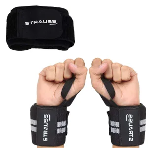 Strauss WL Cotton Gym Support, Pair (with Thumb Support) and Wrist Support, Free Size (Black)