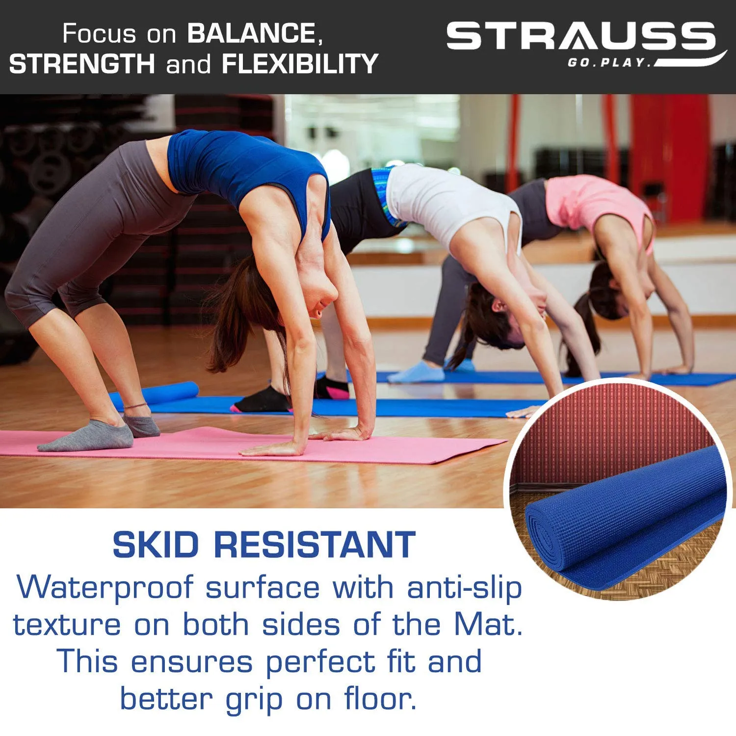 Strauss Yoga Mat, 4 mm (Blue)