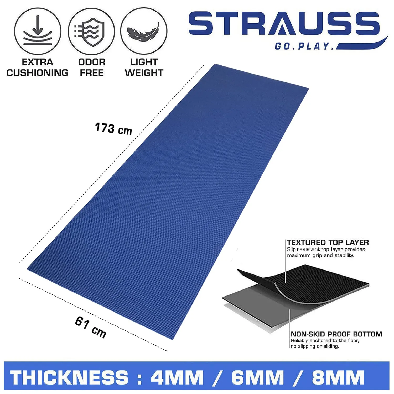 Strauss Yoga Mat, 4 mm (Blue)