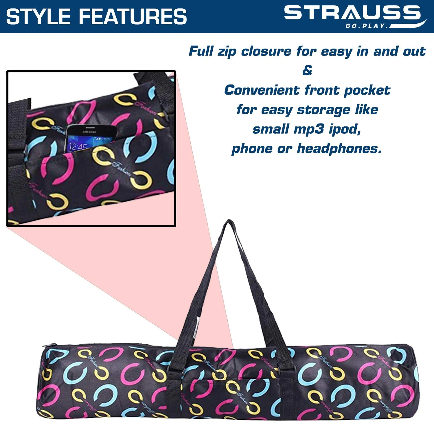 STRAUSS Yoga Mat Bag with Shoulder Strap | Washable & Durable Yoga Mat Cover Bag | Travel, Yoga & Gym Shoulder Bag | Along with Side Pocket | Ideal for Men & Women, (Floral)