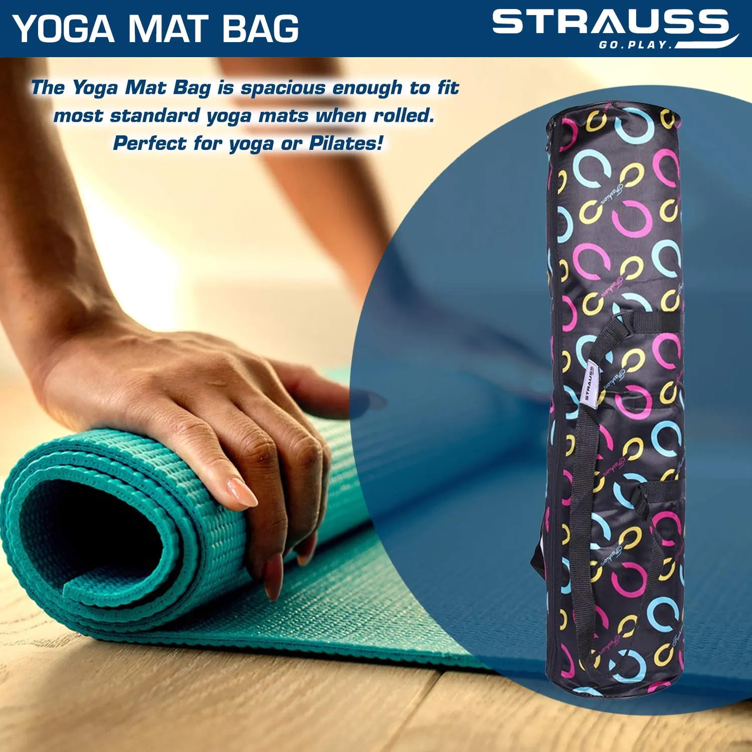 STRAUSS Yoga Mat Bag with Shoulder Strap | Washable & Durable Yoga Mat Cover Bag | Travel, Yoga & Gym Shoulder Bag | Along with Side Pocket | Ideal for Men & Women, (Floral)