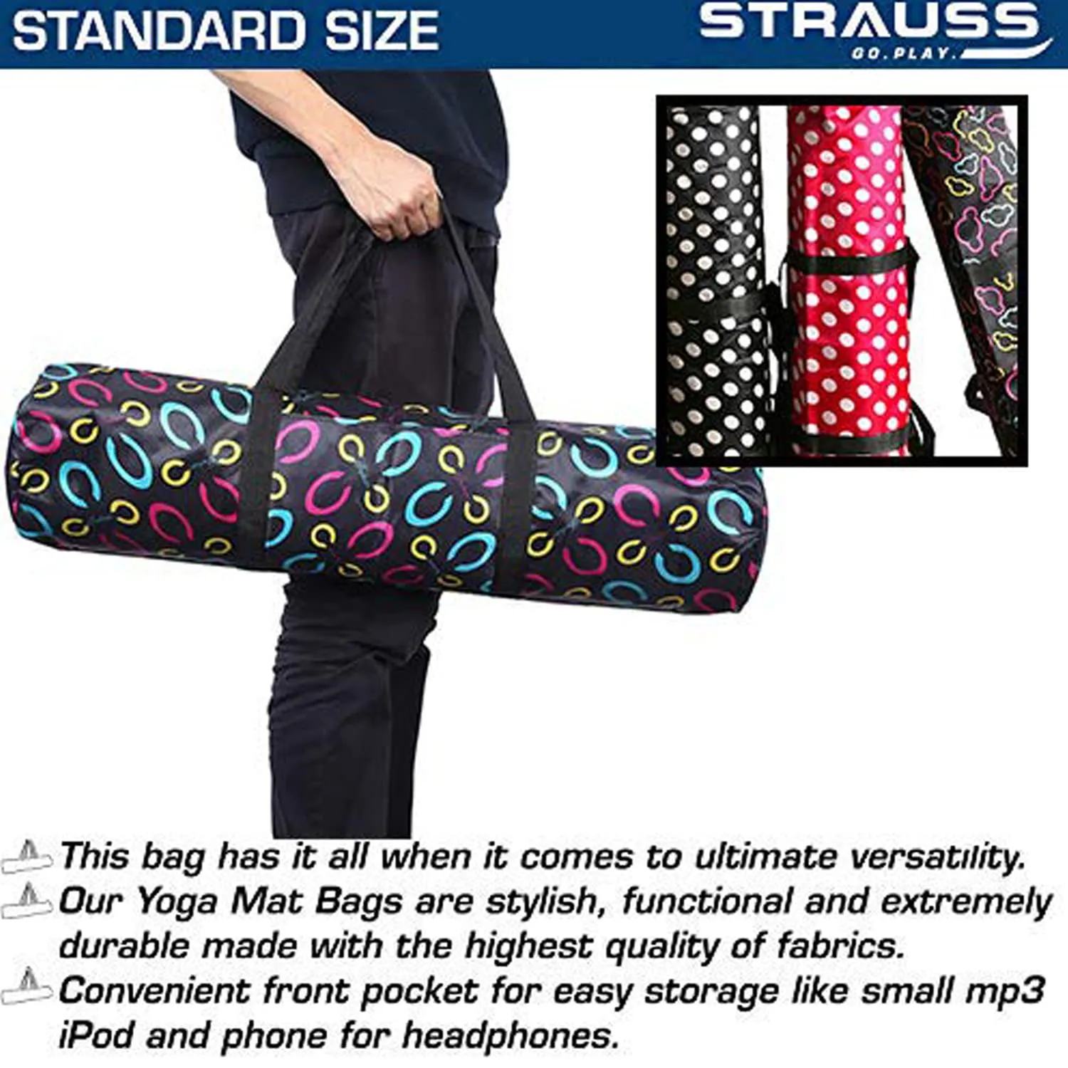 STRAUSS Yoga Mat Bag with Shoulder Strap | Washable & Durable Yoga Mat Cover Bag | Travel, Yoga & Gym Shoulder Bag | Along with Side Pocket | Ideal for Men & Women, (Floral)