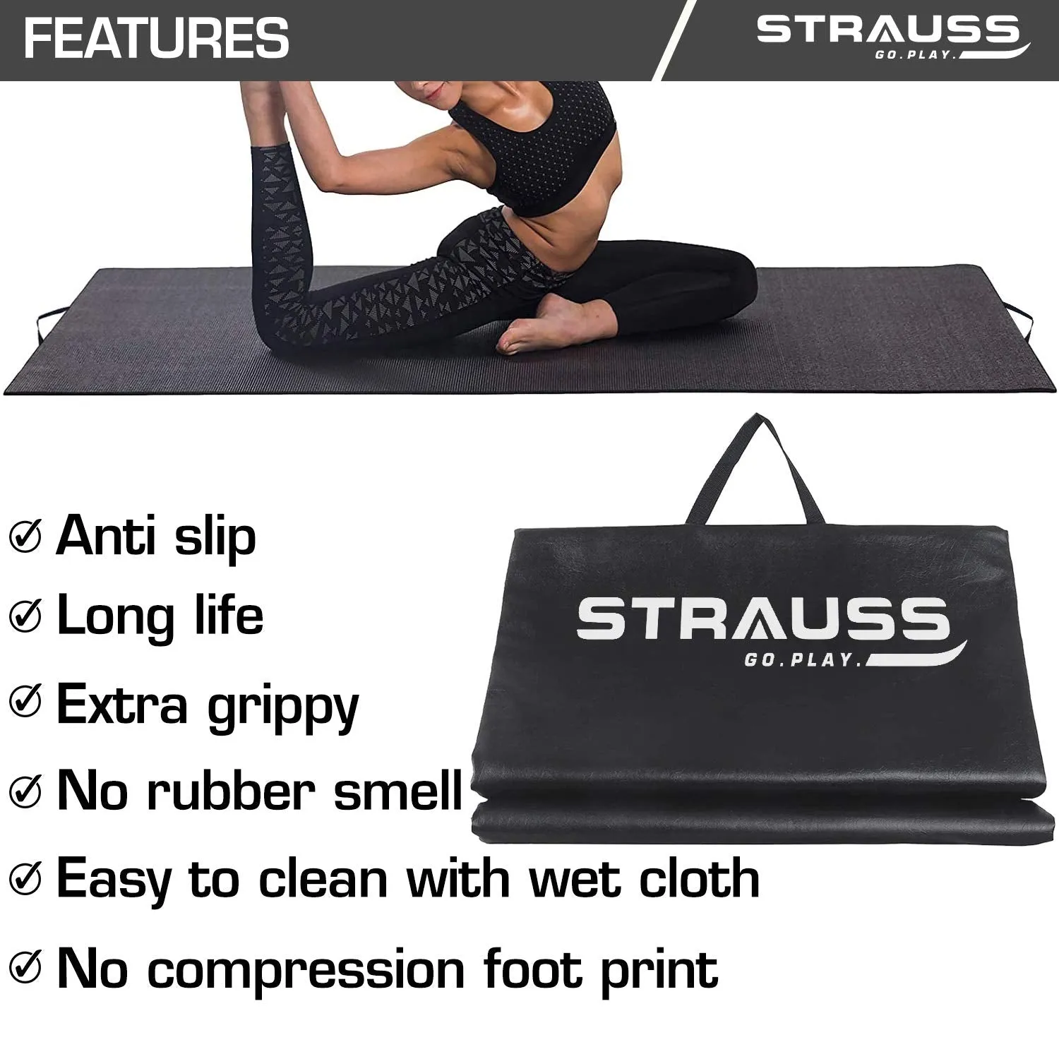 Strauss Yoga Mat Rolling | Yoga Mat For Gym, Workout at Home and Yoga | Foldable Yoga Mat | Yoga Mat for Men & Women with Carrying Strap | Yoga Mat for Meditation, Fitness & Exercise | 10 mm (Grey)