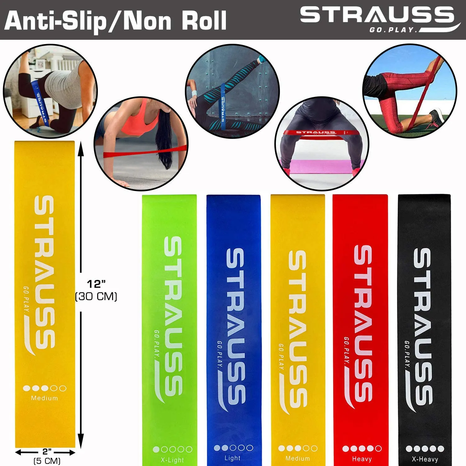 Strauss Yoga Resistance Band, (Multicolor) (Pack of 3) with Latex Band