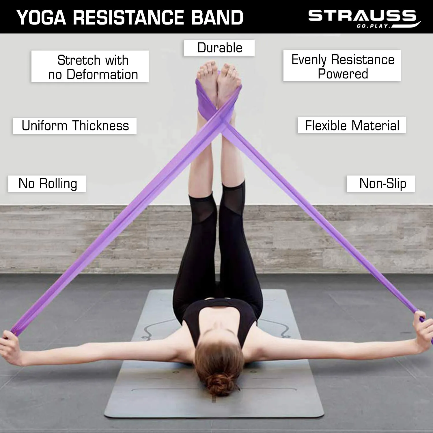 Strauss Yoga Resistance Band, (Multicolor) (Pack of 3) with Latex Band