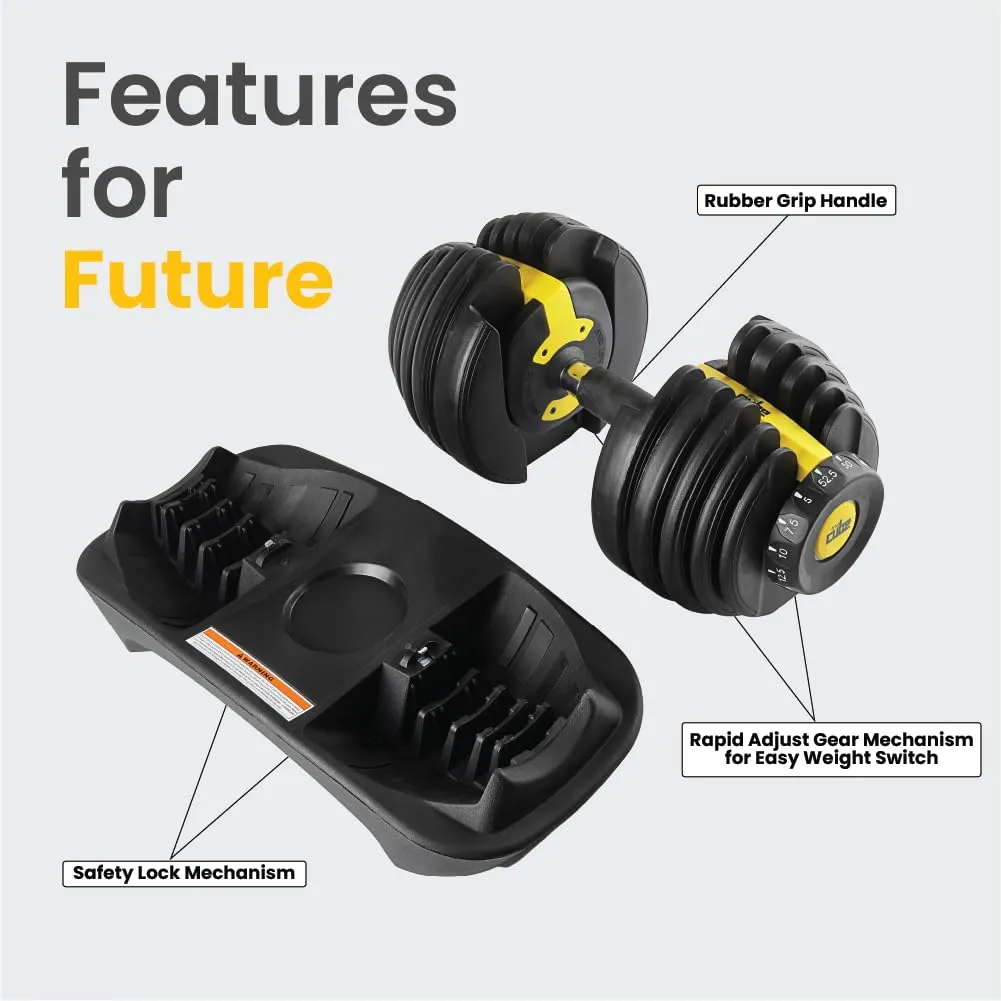 The Cube Club PowerBells 5lbs - 52.5lbs | 2 x Adjustable Dumbbells for Men & Women for Fitness and Home Workout (2.5kg to 24kg) | Designed In USA | Alloy Steel & Plastic | Black