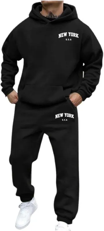 Tracksuit Mens Full Set Long Sleeve Hooded Sweatshirt and Sweatpants Set Hoodie Joggers Sets 2 Piece Fashion Sweatsuits for Men