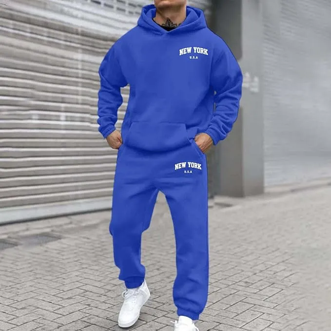 Tracksuit Mens Full Set Long Sleeve Hooded Sweatshirt and Sweatpants Set Hoodie Joggers Sets 2 Piece Fashion Sweatsuits for Men