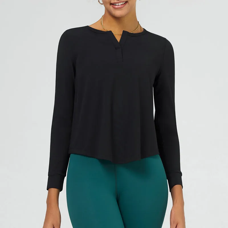 V Notch Neck Long Sleeve Tops